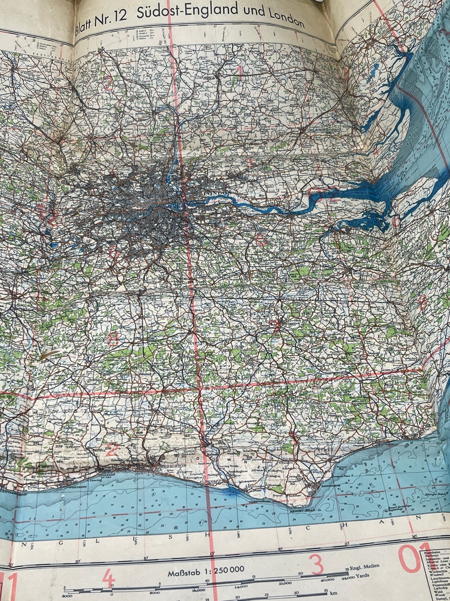 Luftwaffe Pilots Map of the South East of England