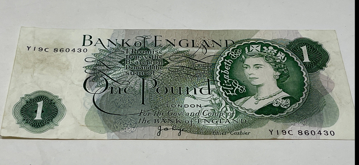 Bank Of England £1 Banknote - Chief Cashier J B Page