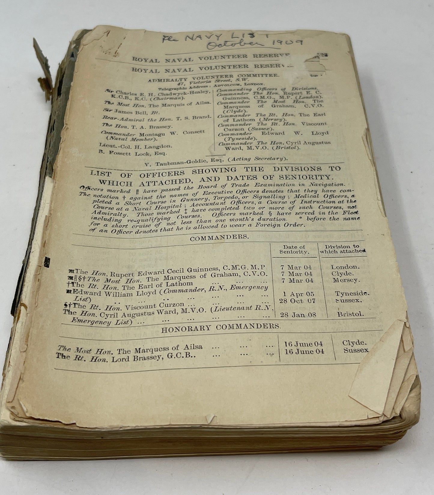 Royal Navy Navy List October 1909