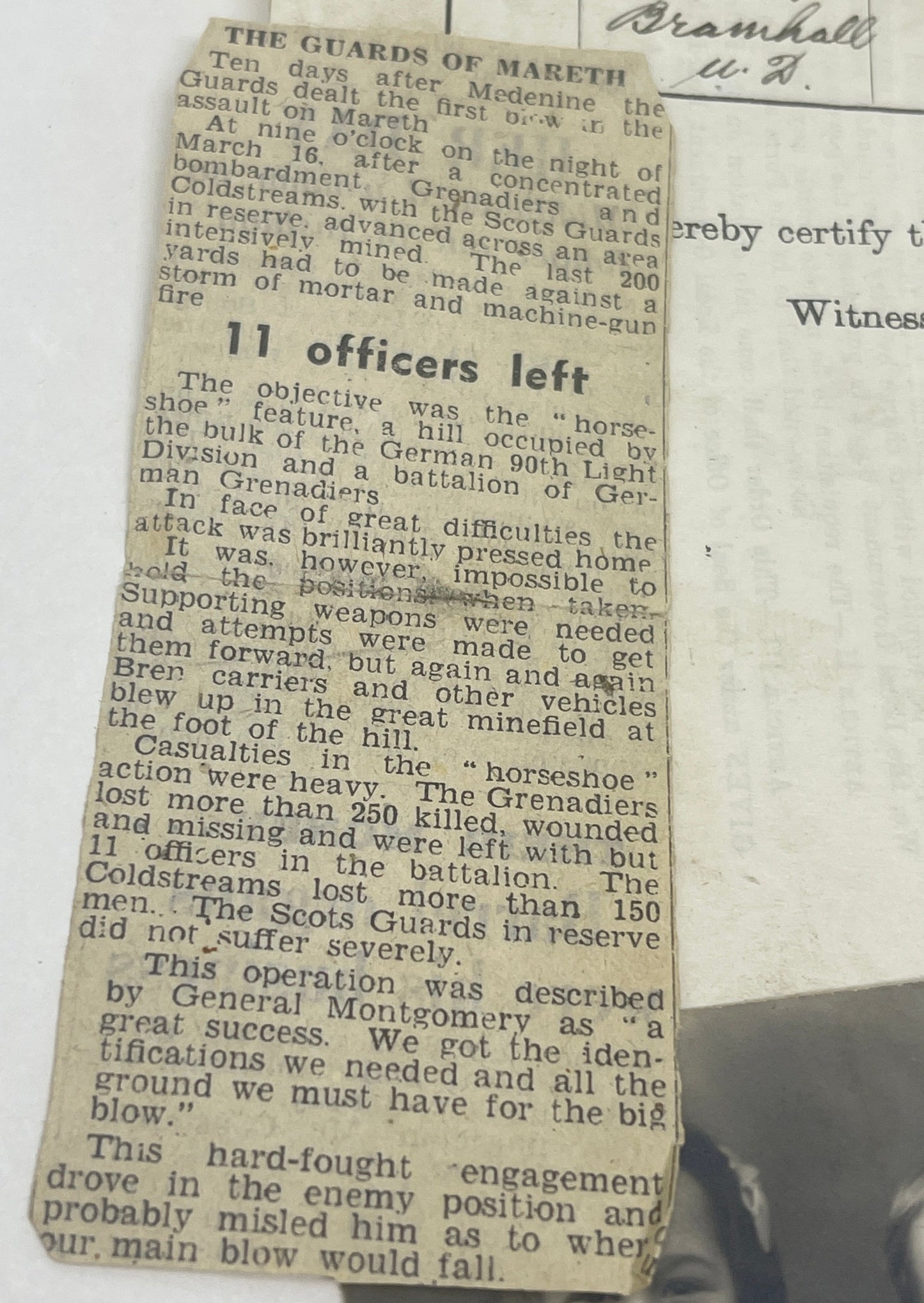 POW Letter, Photos, Birth Certificate relating to N Bradbury Grenadier Guards