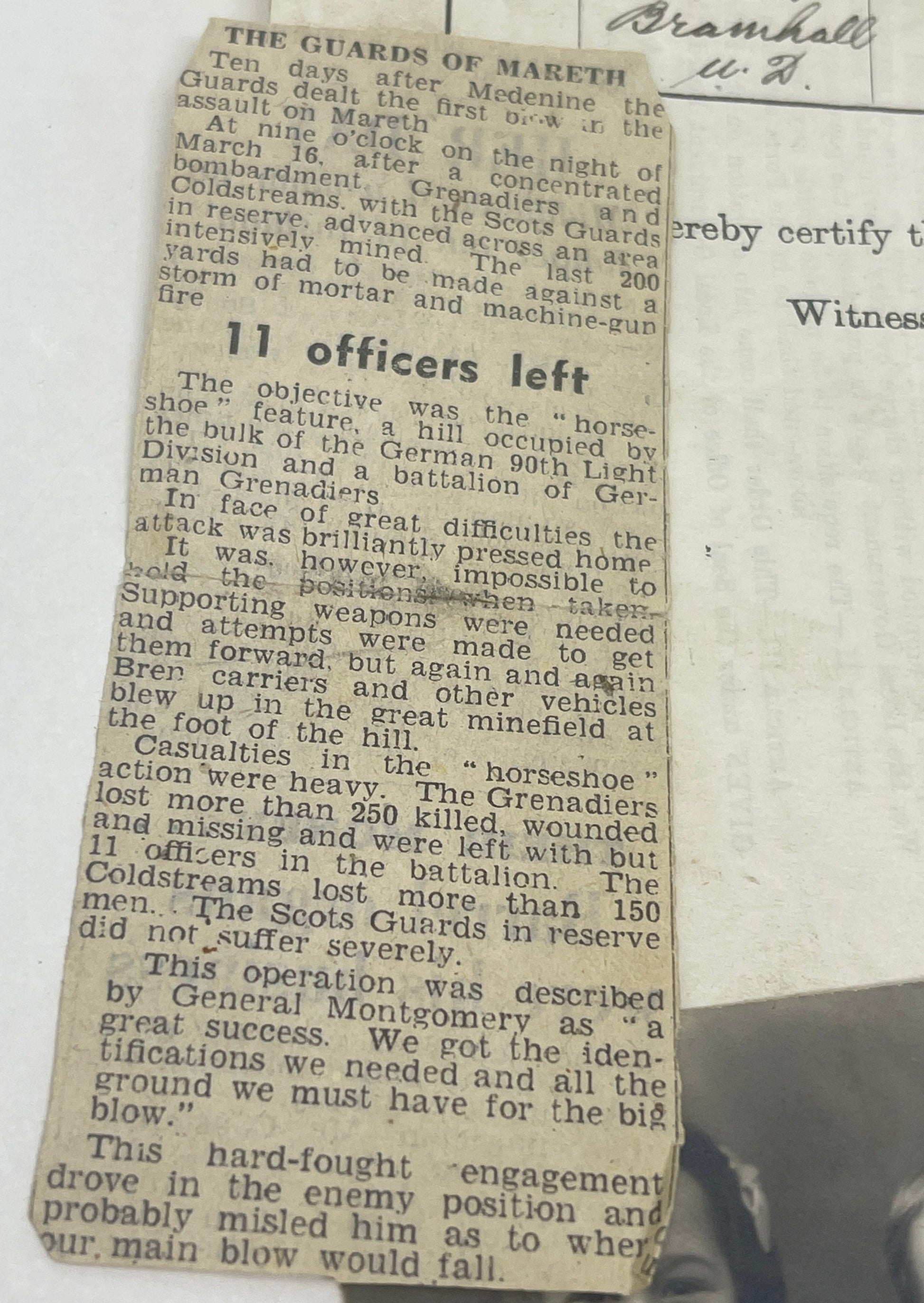 POW Letter, Photos, Birth Certificate relating to N Bradbury Grenadier Guards