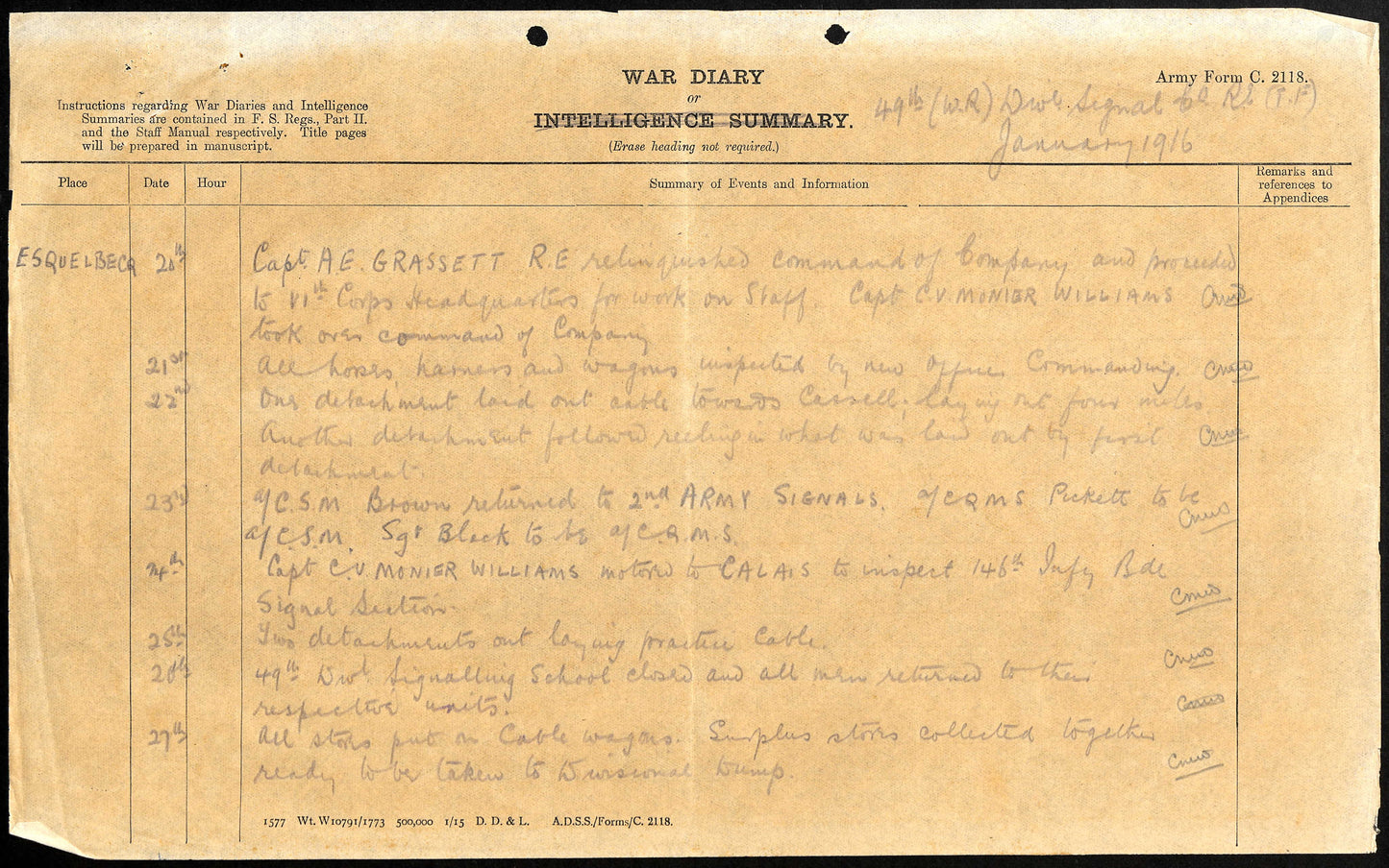 MM award war diary entry