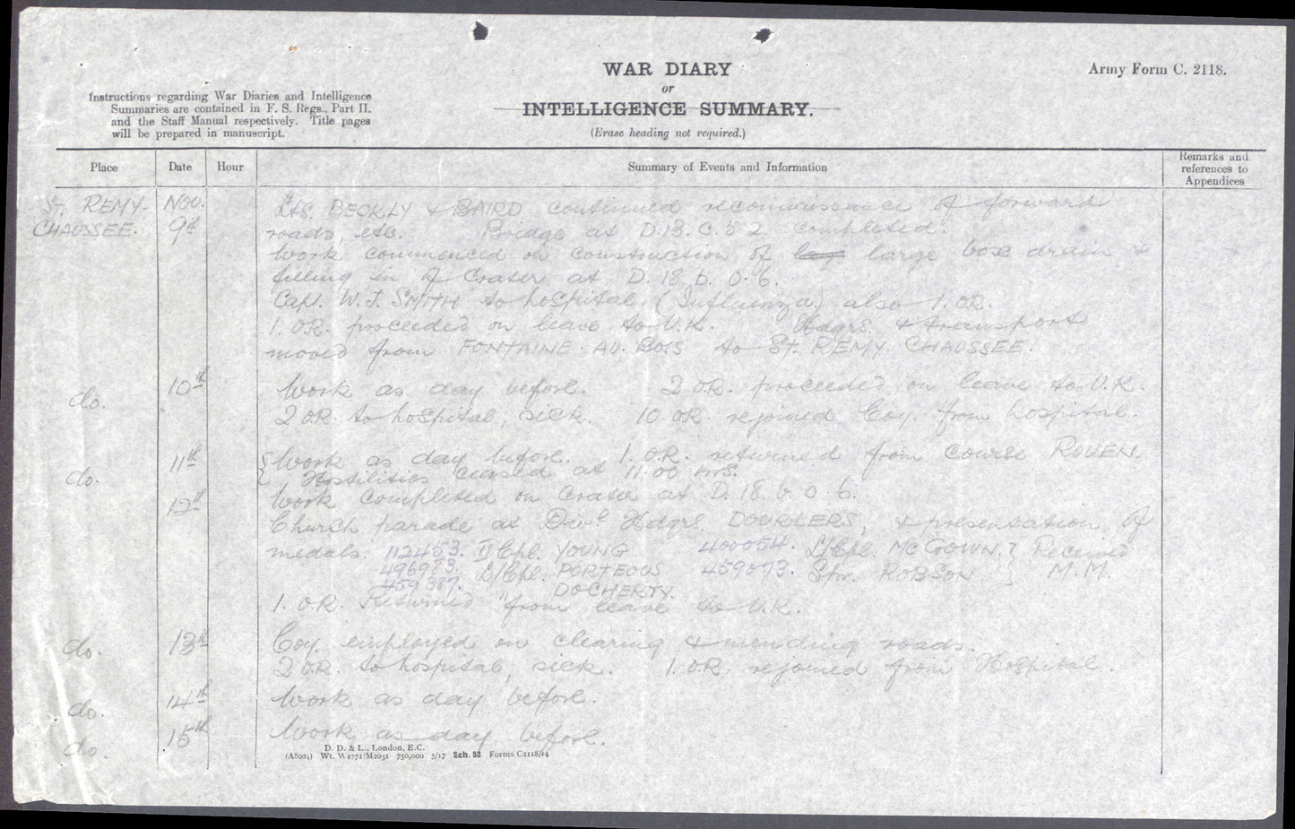 ww1 MM mention war diary