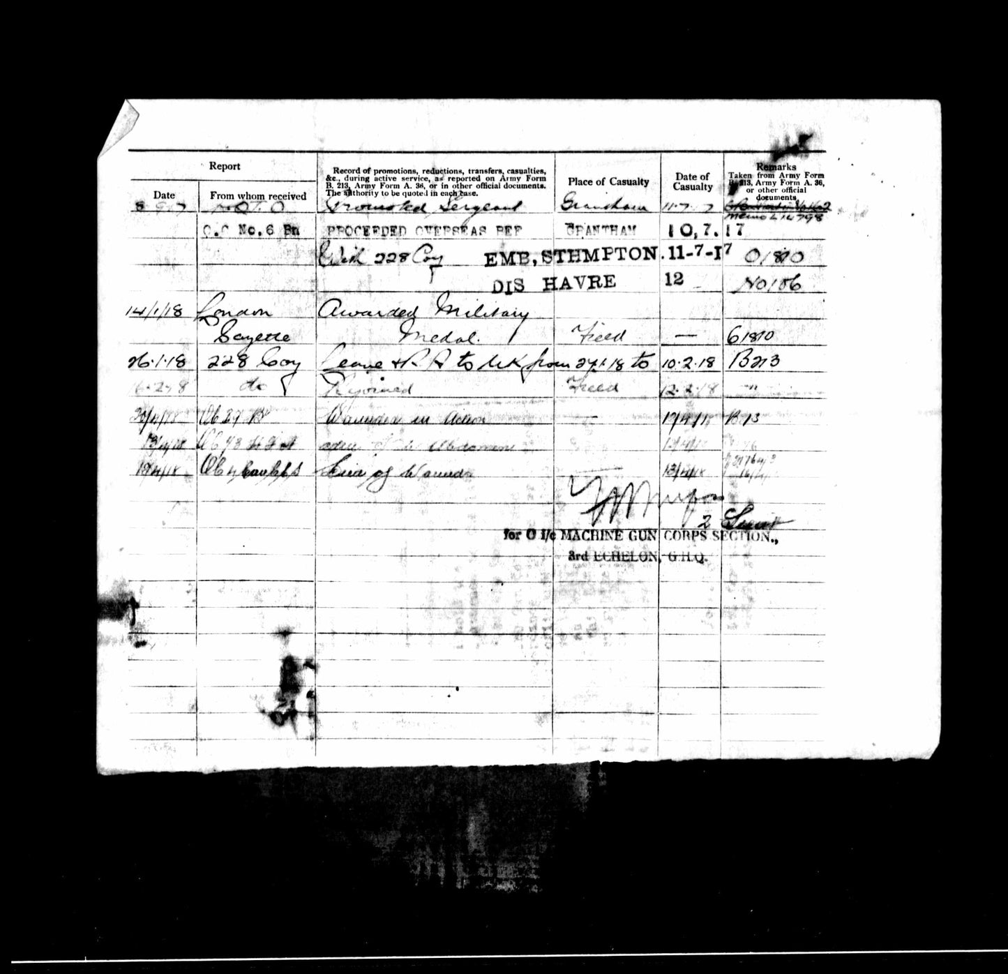 Great War MM Group 45099 Sgt A Dunster 228th Company MGC