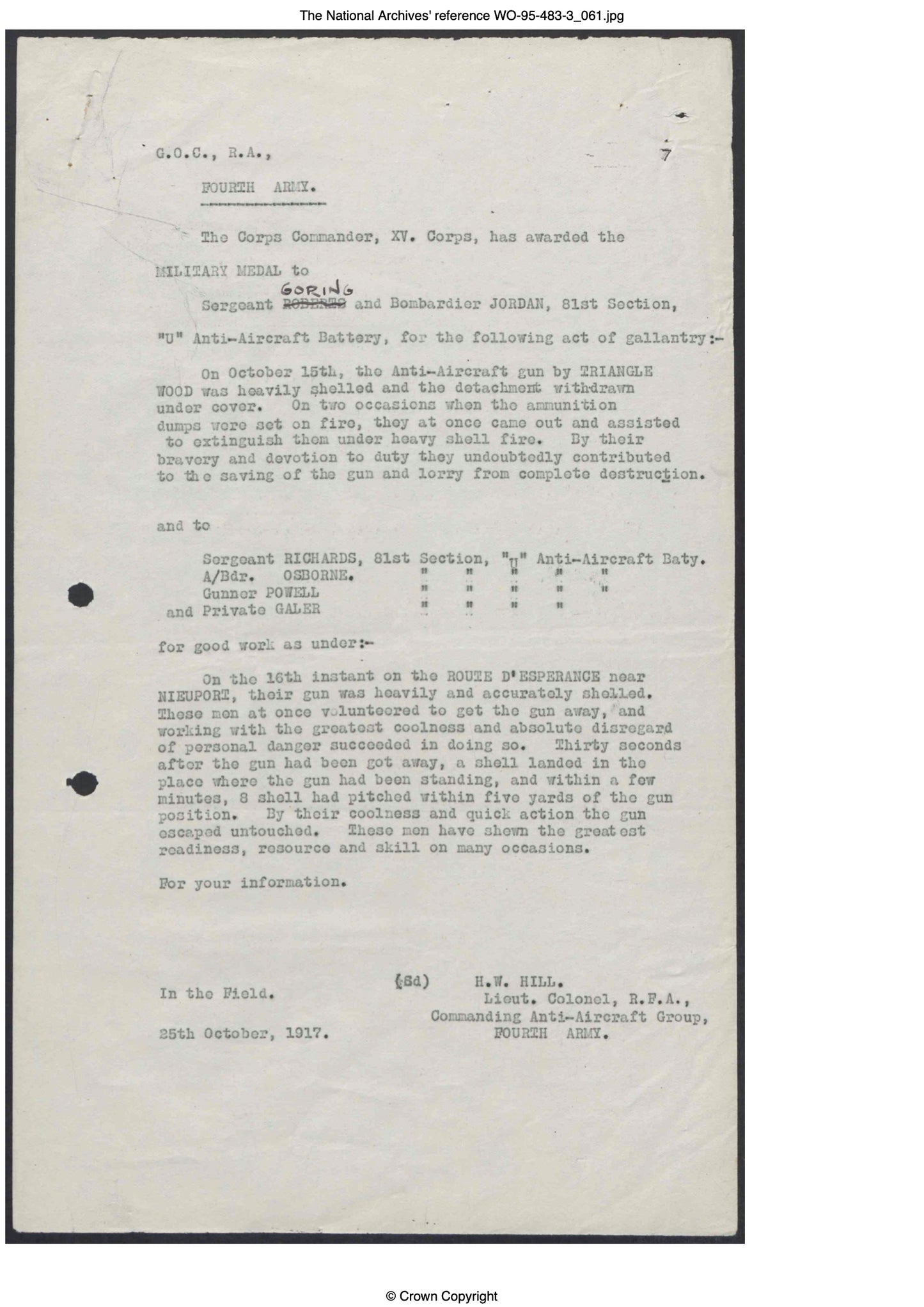 A Great War M.M.Trio Bmdr Osbourne. U Anti Aircraft Battery RGA