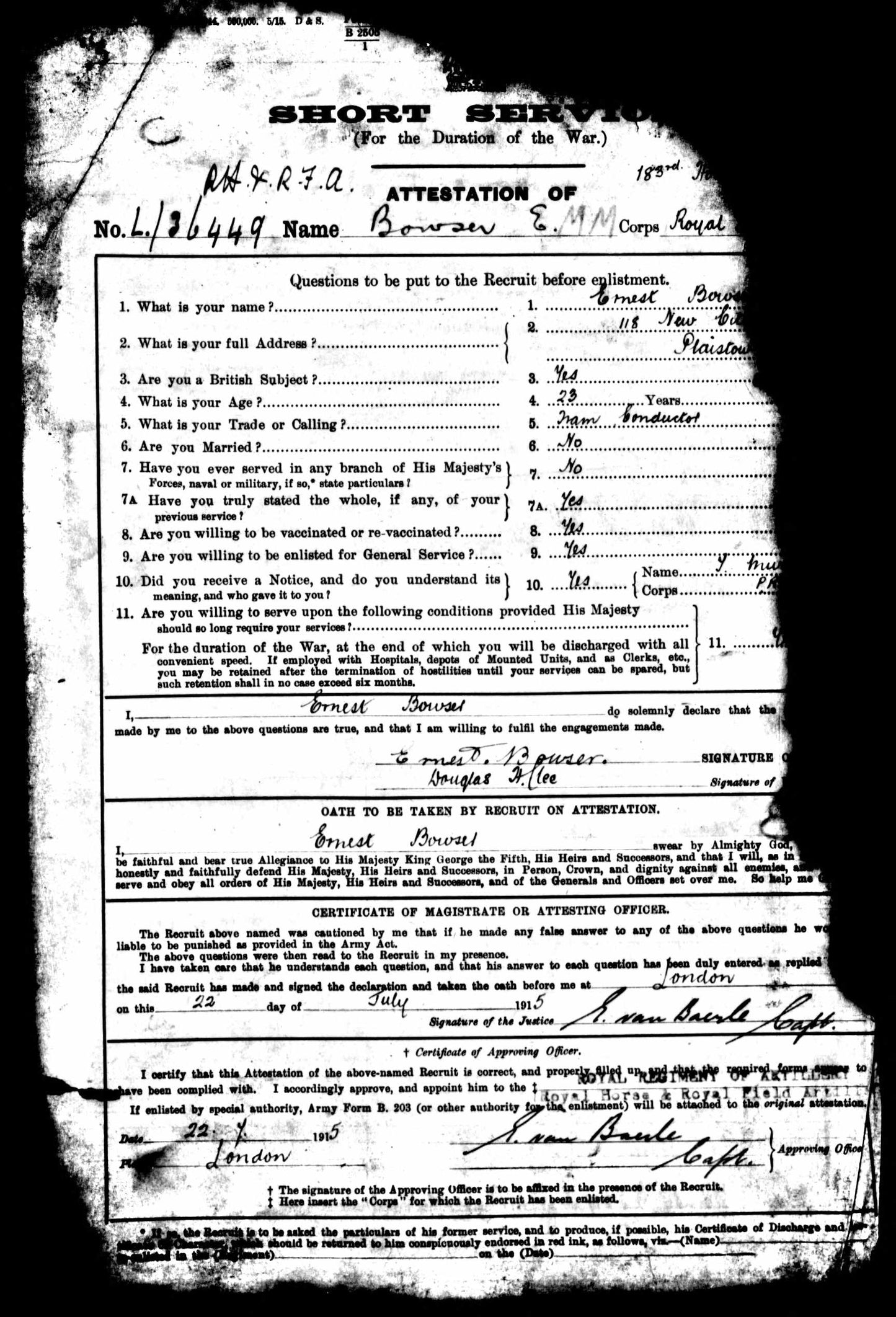 A Great War MM Group 36449 Bmdr E Bowser 189 Brigade RFA