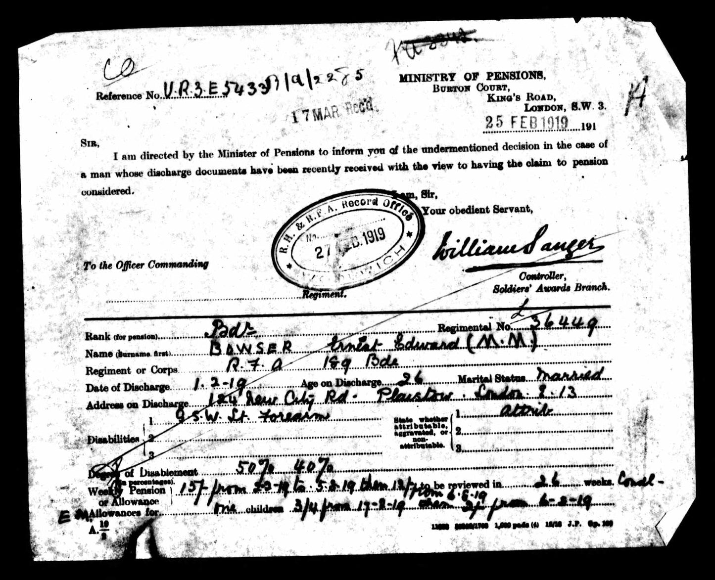 A Great War MM Group 36449 Bmdr E Bowser 189 Brigade RFA