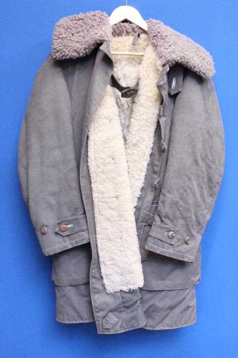 Swedish Army Issue Sheepskin Lined Canvas Coat - "O.S.B. Militar Utustningar - Extra Large Size