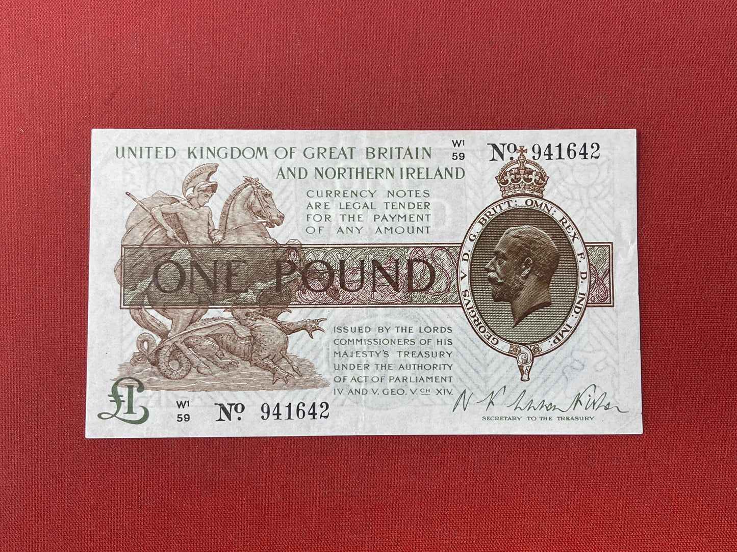 Warren Fisher: Treasury Note, 1 Pound, (1923), W1/59/94162, (Duggleby; T34, GF