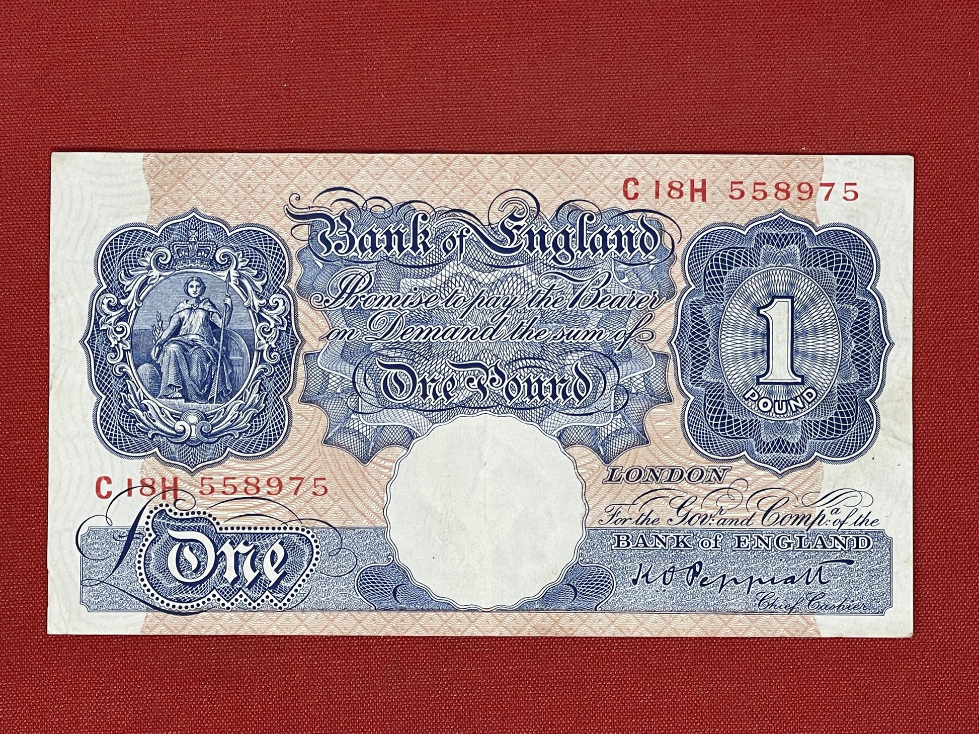 K.O. Peppiatt, One Pound, M43E115933 ( Dugg. B.249 ) Emergency Issue Banknote 29th March 1940