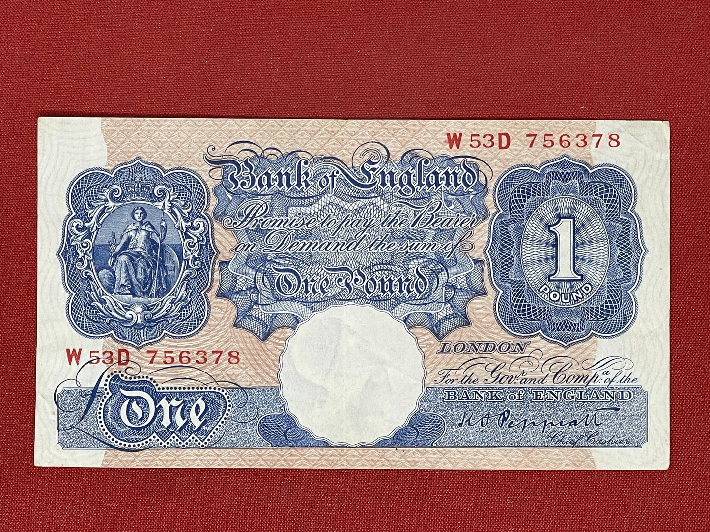 K.O. Peppiatt, One Pound, W53D756378 ( Dugg. B.249 ) Emergency Issue Banknote 29th March 1940