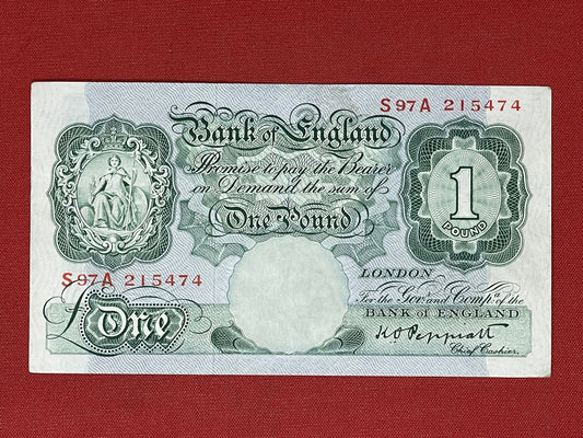 K.O. Peppiatt, One Pound, S07A 215474 ( Dugg. B.258 ) Series "A" Britannia