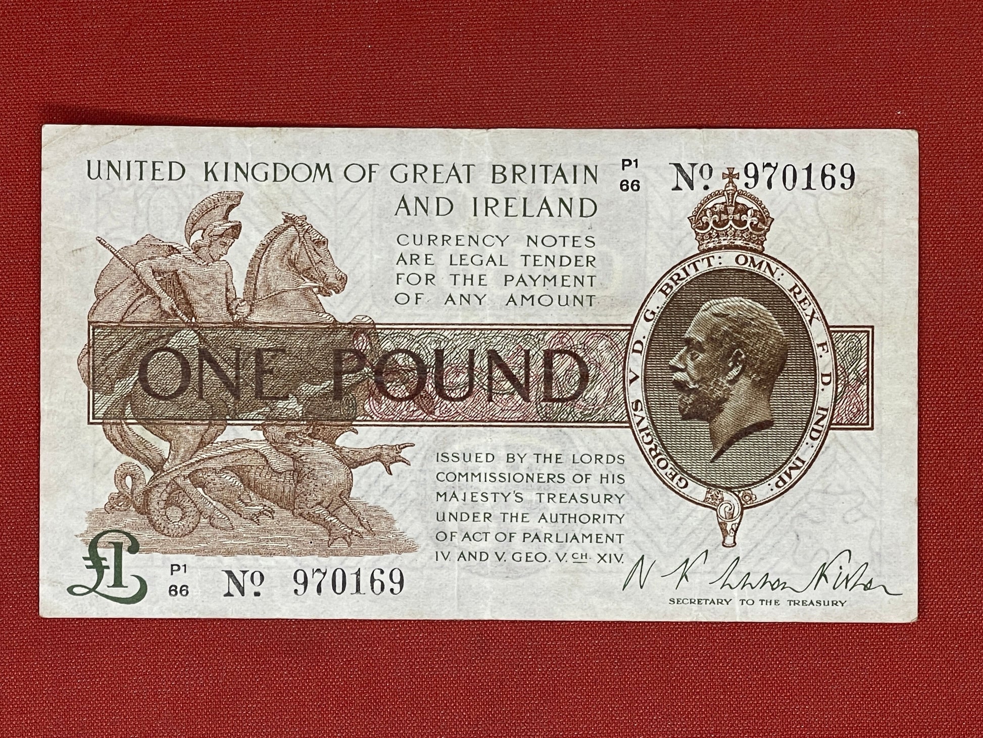 Warren Fisher: Treasury Note, 1 pound, (1923), P1/66 970169, (Duggleby; TR31), GF.