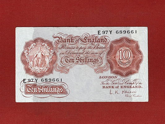 Obrian : Bank of England. 10 shillings. 81T684458 (Dugg B236)