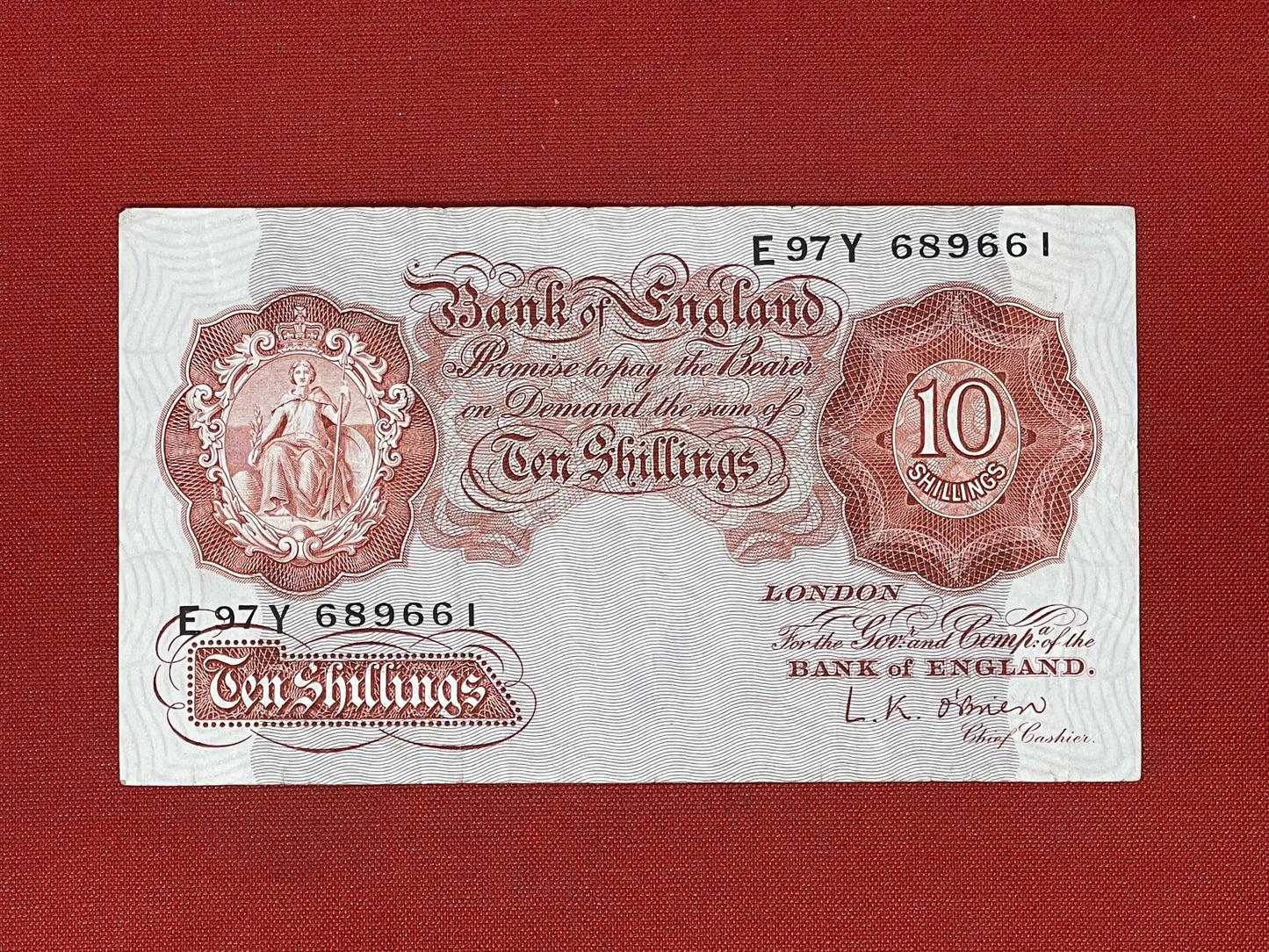 Obrian : Bank of England. 10 shillings. 81T684458 (Dugg B236)