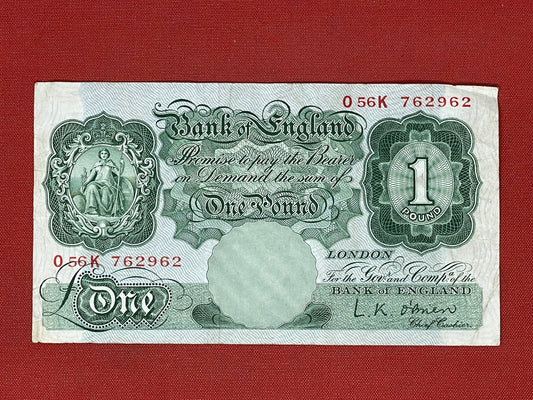L.K. O'Brian, One Pound, O56K 762962 ( Dugg. B.273 ) Series "A" Britannia 21st November 1955
