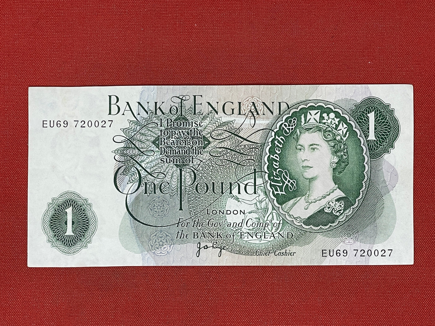 Bank of England £1 Banknote Signed J Page 1970 - 1980 ( Dugg B322 ))