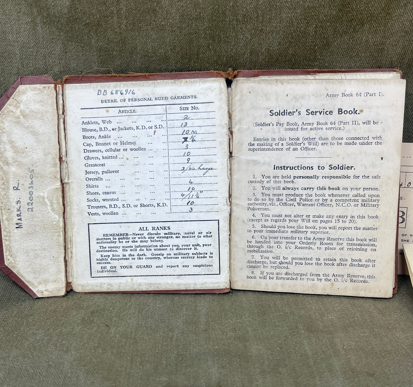 A 1948 Collection Of Demob Service Paperwork to 22003406 Ronald Henry MARKS