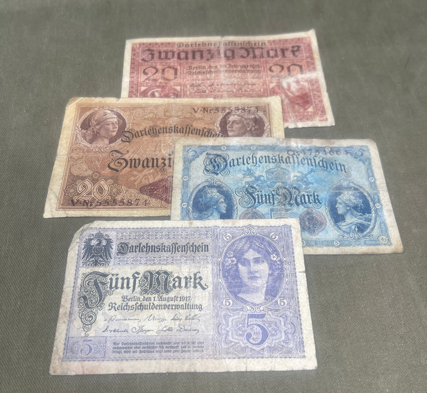 Selection of WW1 German Reichsbanknotes – Various Denominations