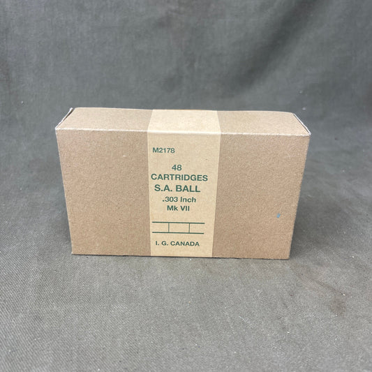 48 Round Box of Inert/ Display – .303 Lee Enfield Rounds Canadian Packaging