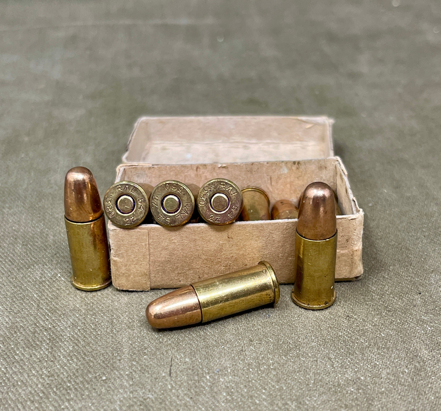 12× .380 RL Inert Webley Revolver Cartridges – Boxed by Royal Laboratories