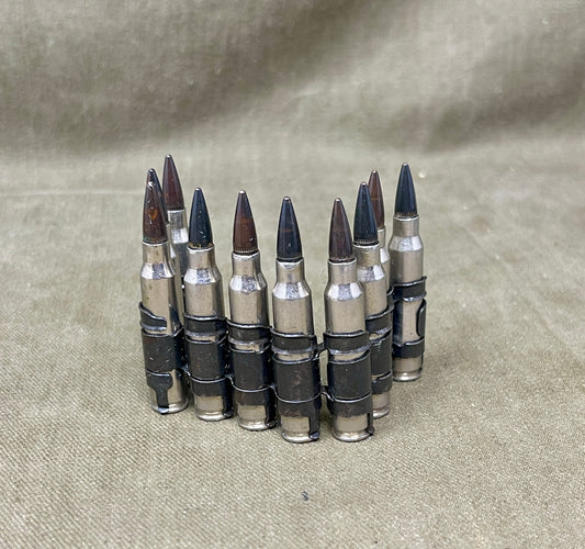 M249 LMG 5.56mm Nickel‑Plated INERT Belt of 10 | Display Ammunition