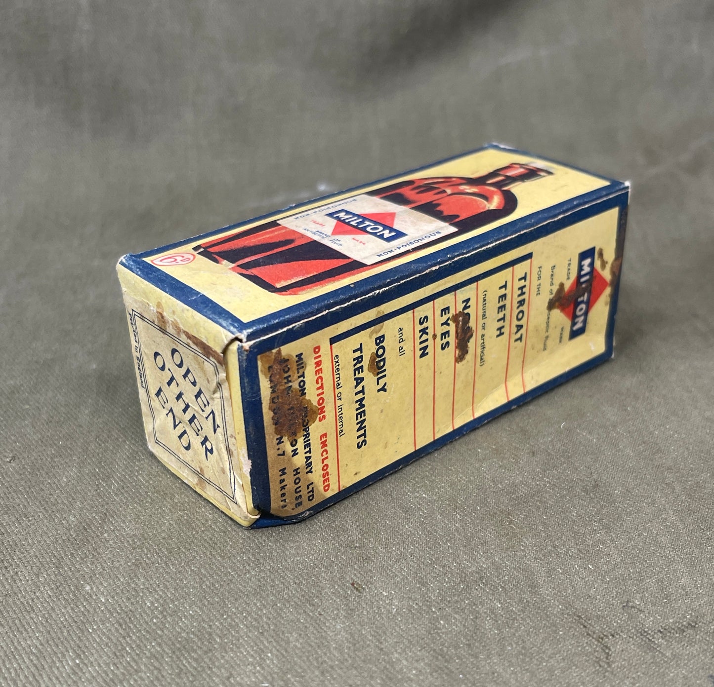 Original Vintage Sealed Bottle of Milton Antiseptic Fluid