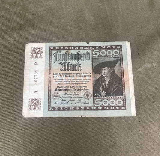 Germany 5000 Mark 1922 Reichsbanknote – Weimar Republic Historic Banknote