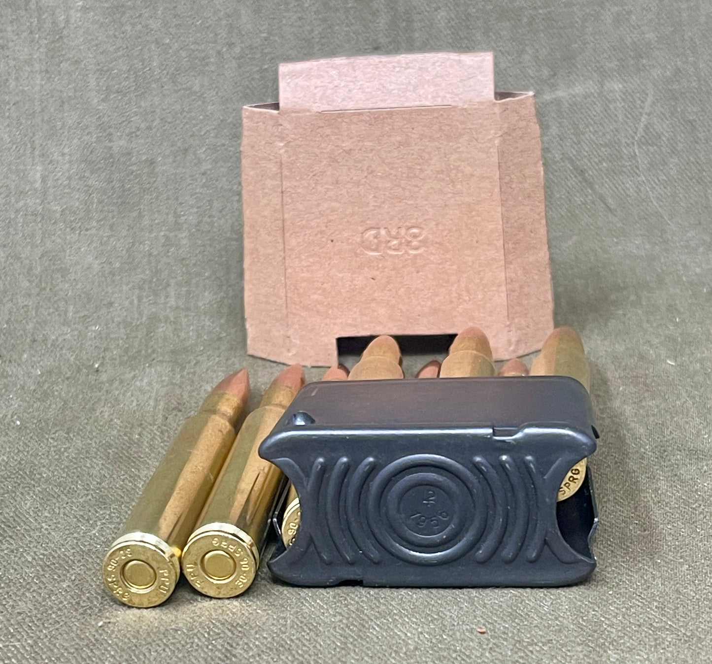 8 X Inert/ Display – .30-06 Springfield Rifle Rounds In M1 Garand Enbloc Clip INERT Primers