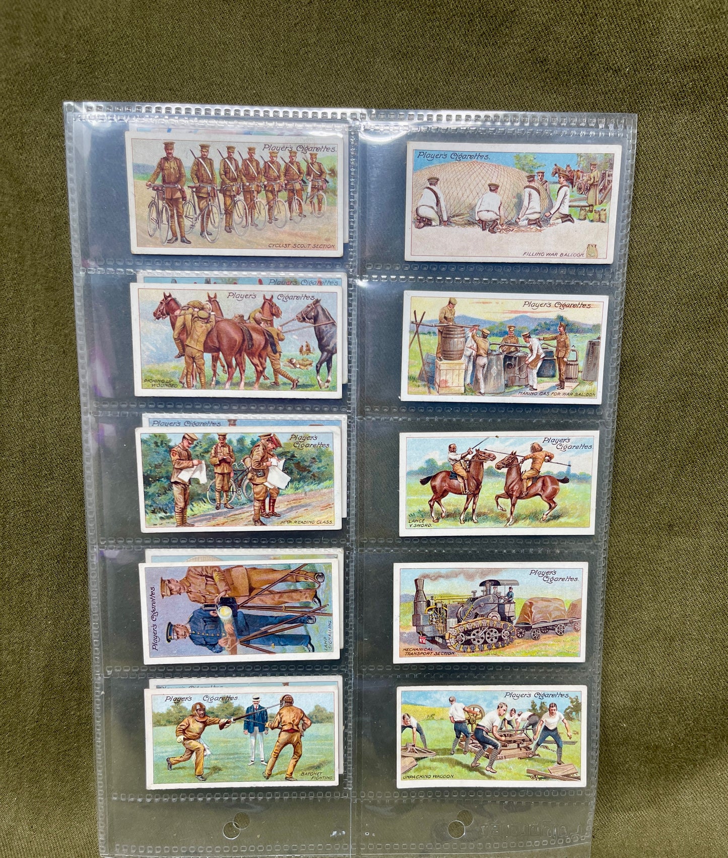 "Explore the John Player & Sons 'Army Life' cigarette cards, showcasing vivid illustrations and insights into the daily lives of soldiers in the British Army. A valuable collectible for military history enthusiasts."