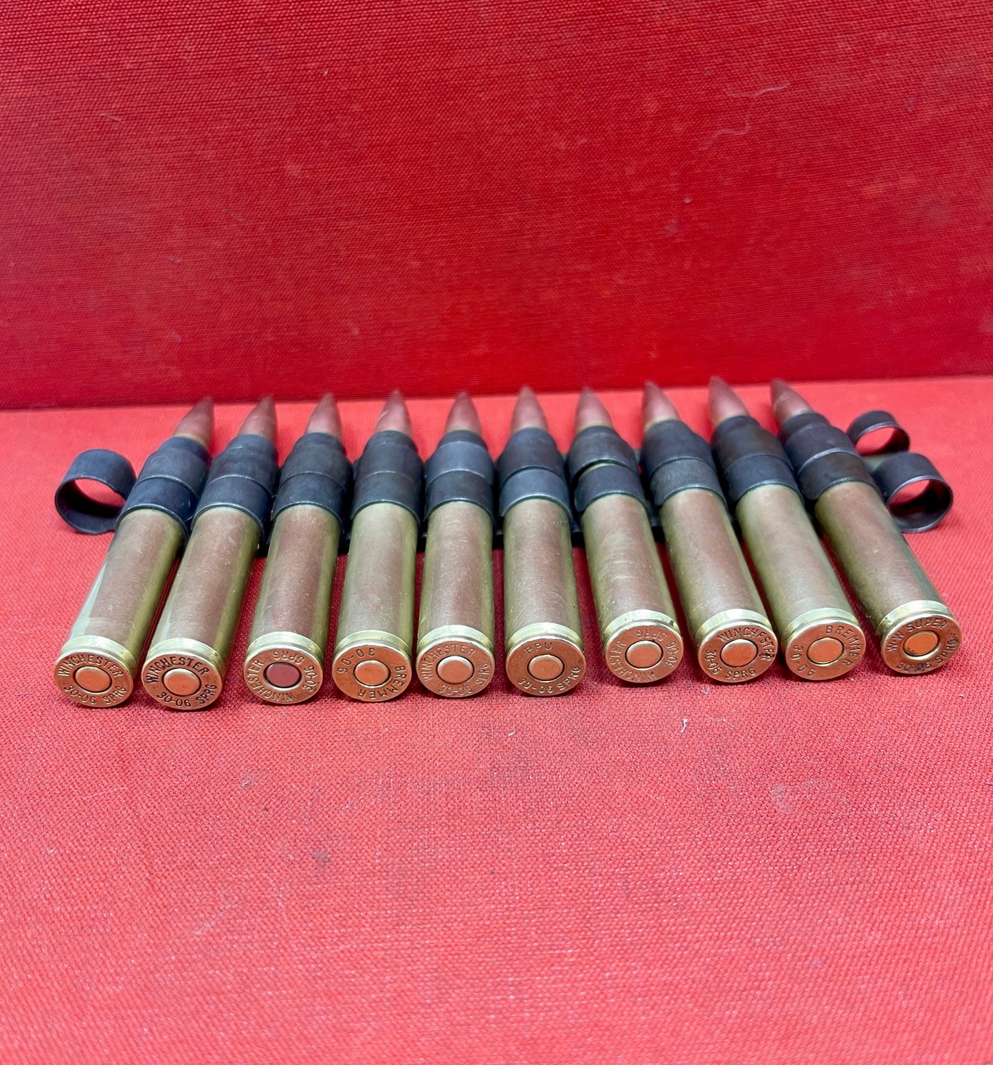 Inert .30-06 Springfield Rounds in Browning M1919A4 Machine Gun Belts – Various Sizes