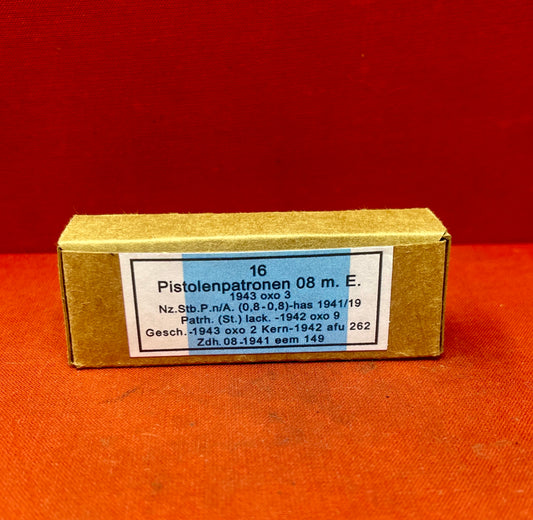 16 x INERT 9mm Luger Pistolenpatronen 08m E 1942 reproduction box