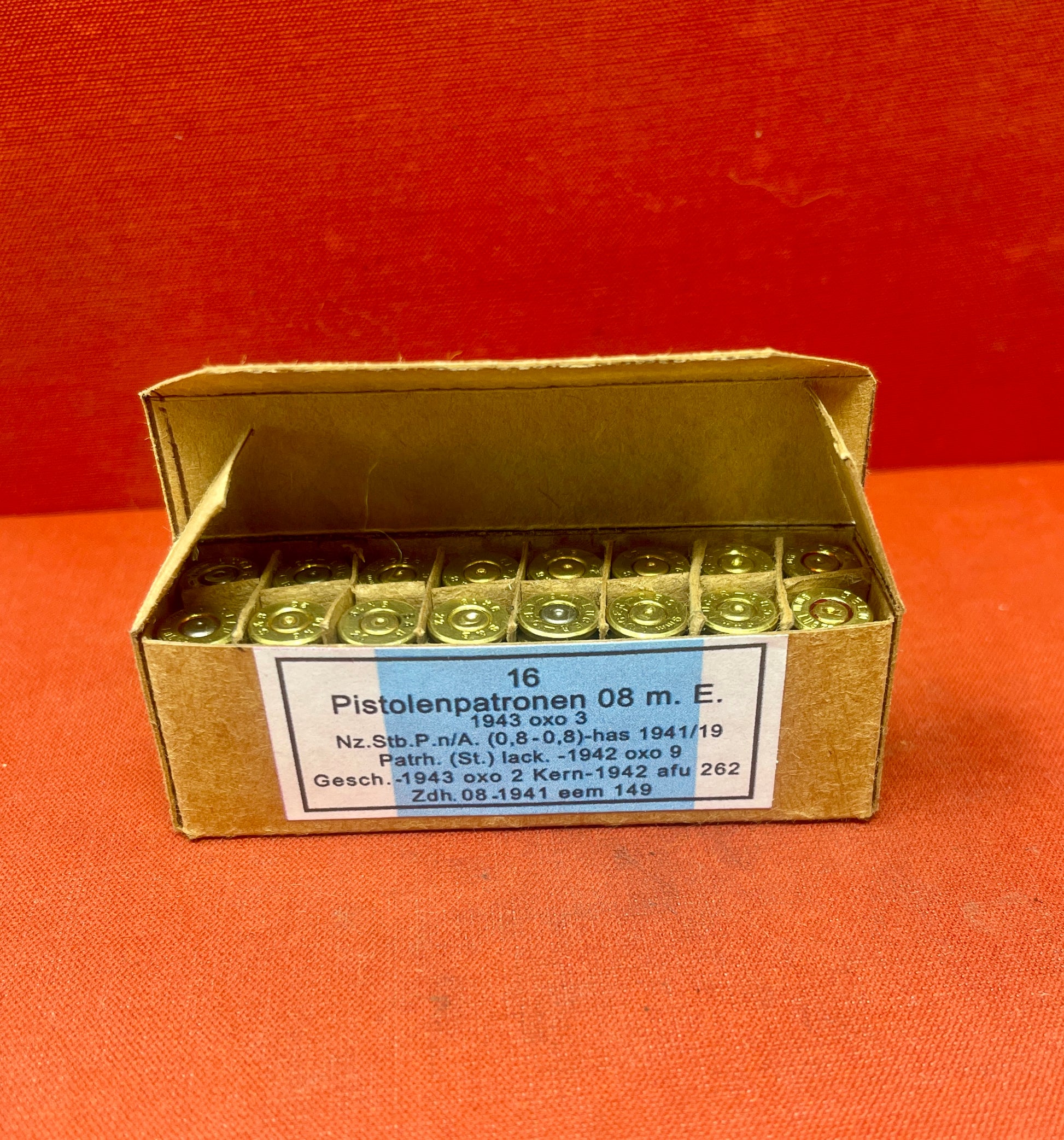 16 x INERT 9mm Luger Pistolenpatronen 08m E 1942 reproduction box