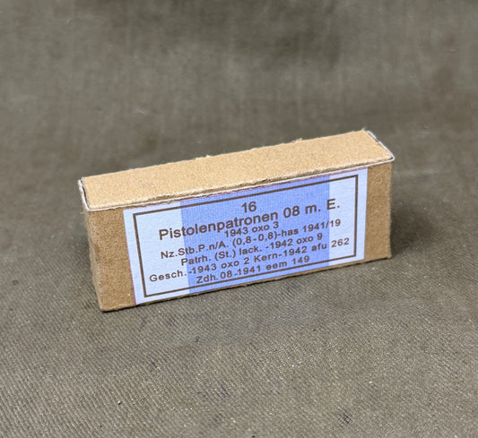 16 x INERT 9mm Luger Pistolenpatronen 08m E 1942 reproduction box
