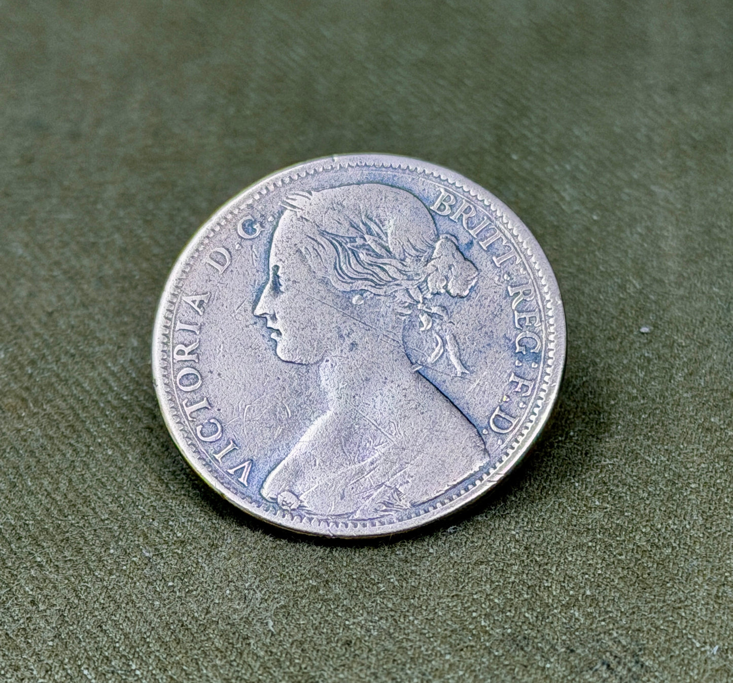 1861 Queen Victoria One Penny Coin – Victorian Bronze Bun Head Penny