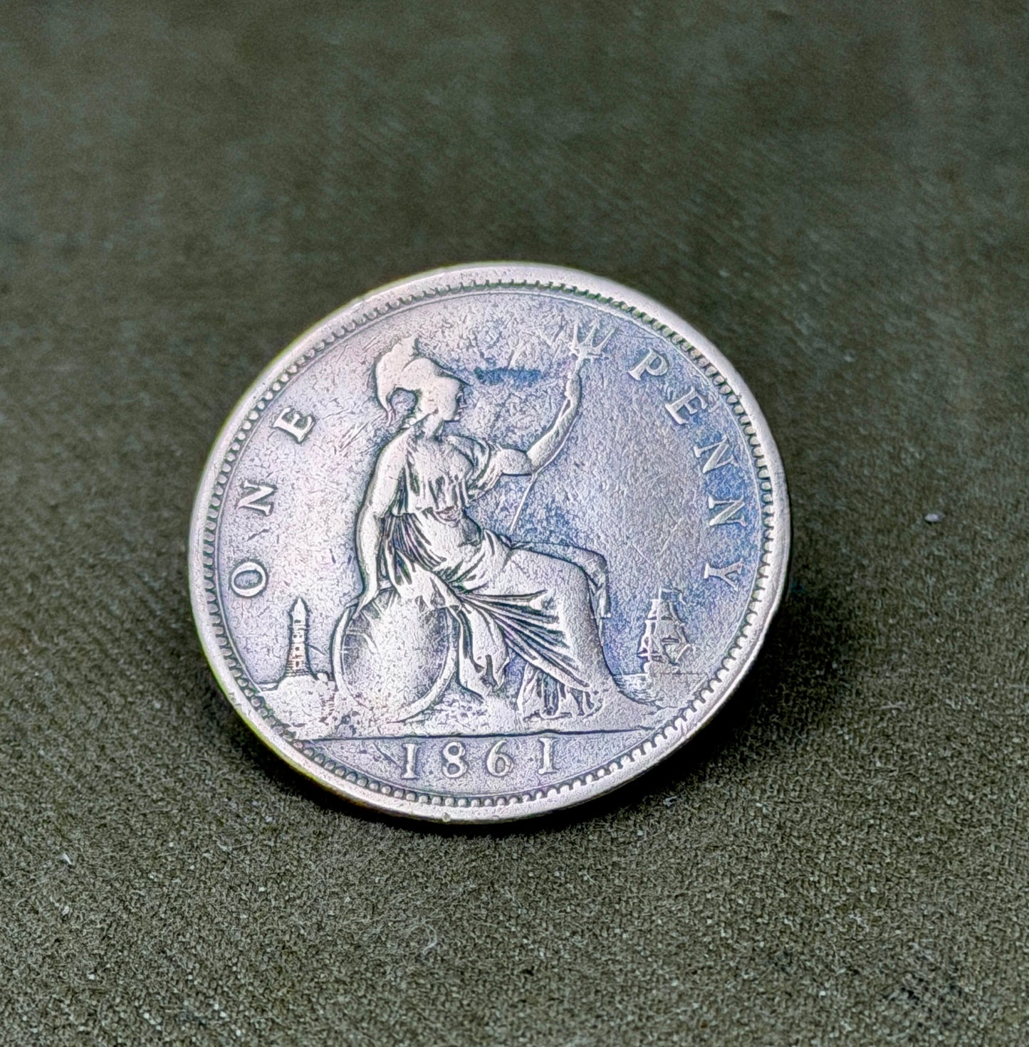 1861 Queen Victoria One Penny Coin – Victorian Bronze Bun Head Penny