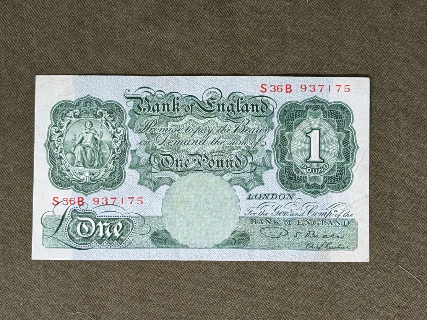 P.S. Beale One Pound Note – Series "A" Britannia (Dugg. B268) S36B937175