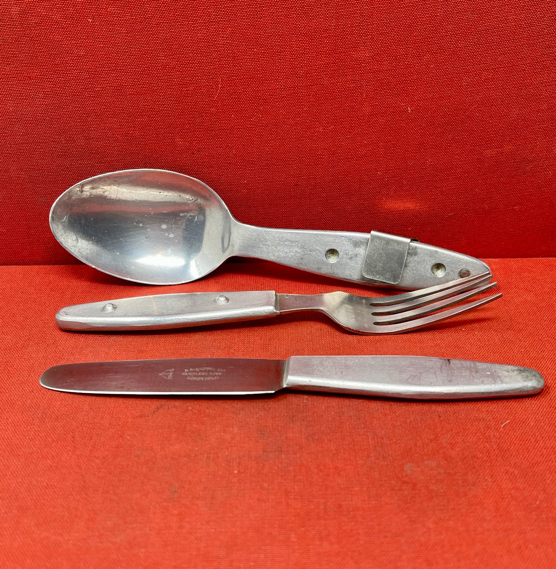 Knife, fork, and spoon set dated 1944 by S &amp; J Sippel Ltd Sheffield