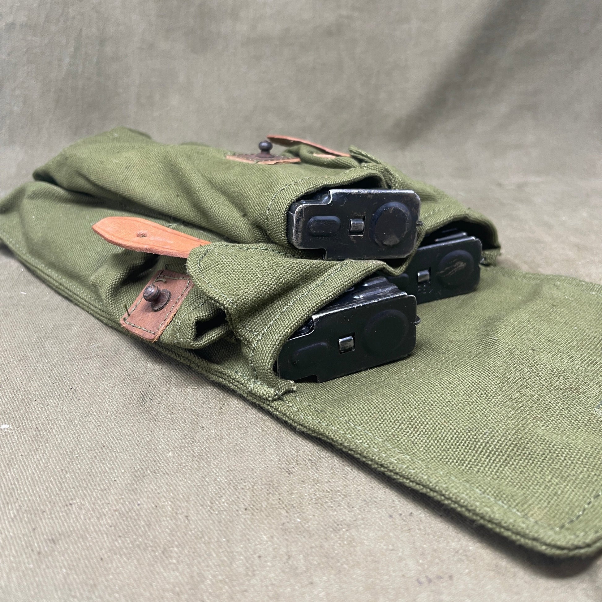 3 x 7.62x39 Original AKM Magazines in Military Pouch with 5 Inert Rounds Each Olive