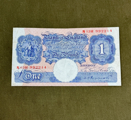 K.O. Peppiatt One Pound Emergency Issue Banknote N13H992214– British Treasury Note (Dugg. B249)