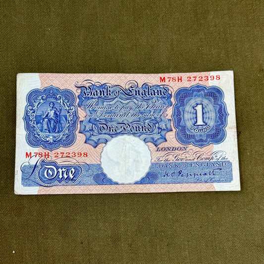 K.O. Peppiatt One Pound Emergency Issue Banknote M78H272398– British Treasury Note (Dugg. B249)