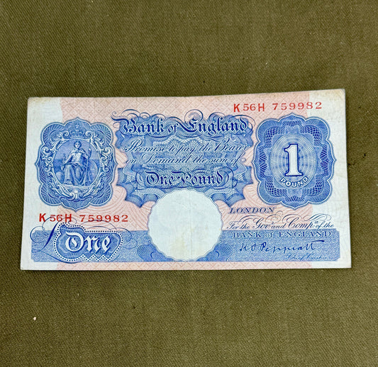 K.O. Peppiatt One Pound Emergency Issue Banknote K56H759982– British Treasury Note (Dugg. B249)
