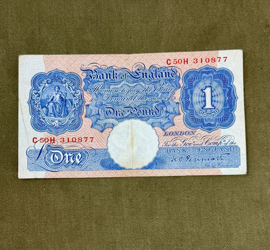 K.O. Peppiatt One Pound Emergency Issue Banknote C50H310877– British Treasury Note (Dugg. B249) )