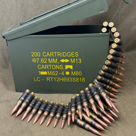 Custom British 7.62 x 51 GPMG Brass Cartridge Belt – Military Display Piece
