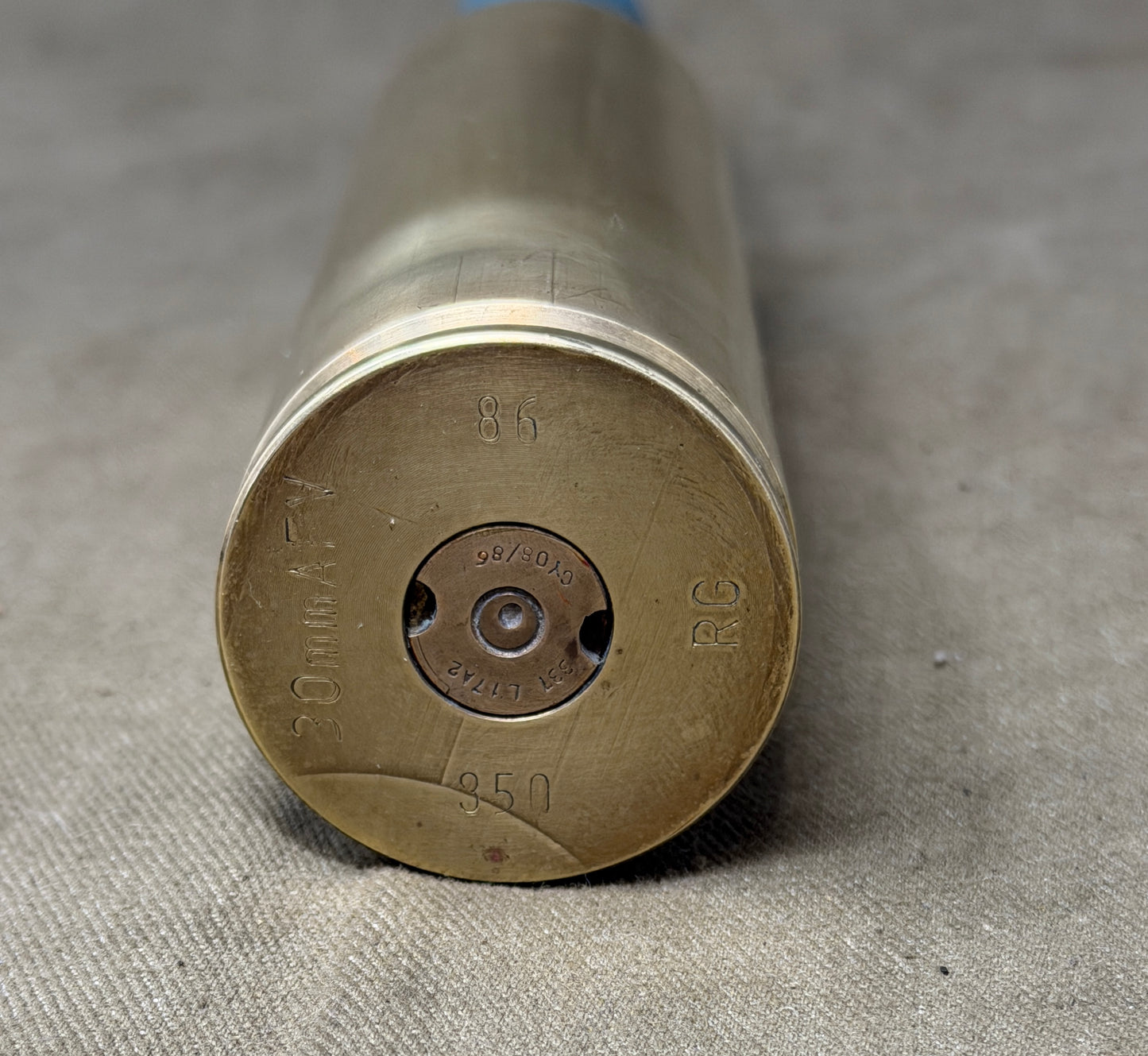30mm RARDEN AFV Brass Shell Case & Blue TP Projectile | Inert Display Round UK
