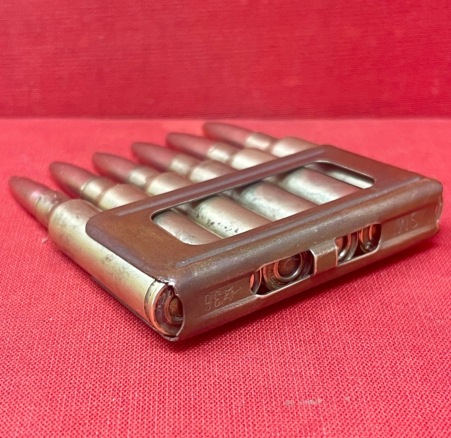 Original WWII 6 x 6.5mm Carcano Rounds in Clip (Inert)