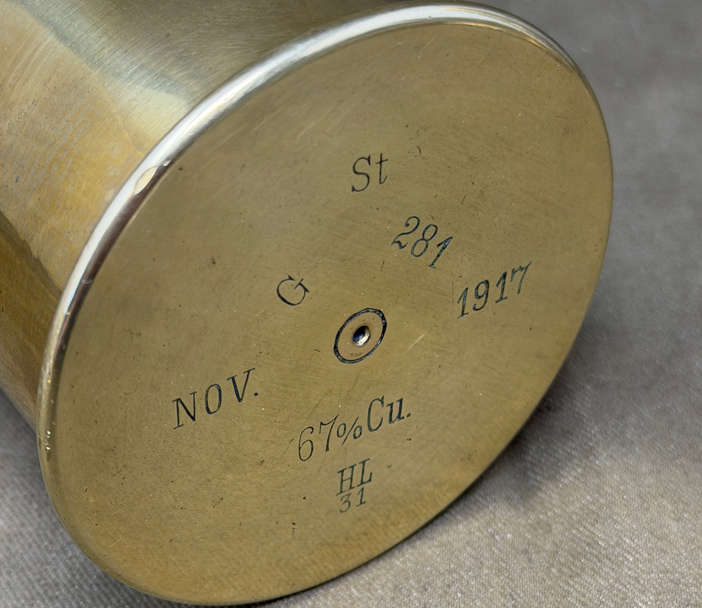 Original Imperial German WW1 Brass Artillery Shell Case Dated Nov 1917 – HL Marked