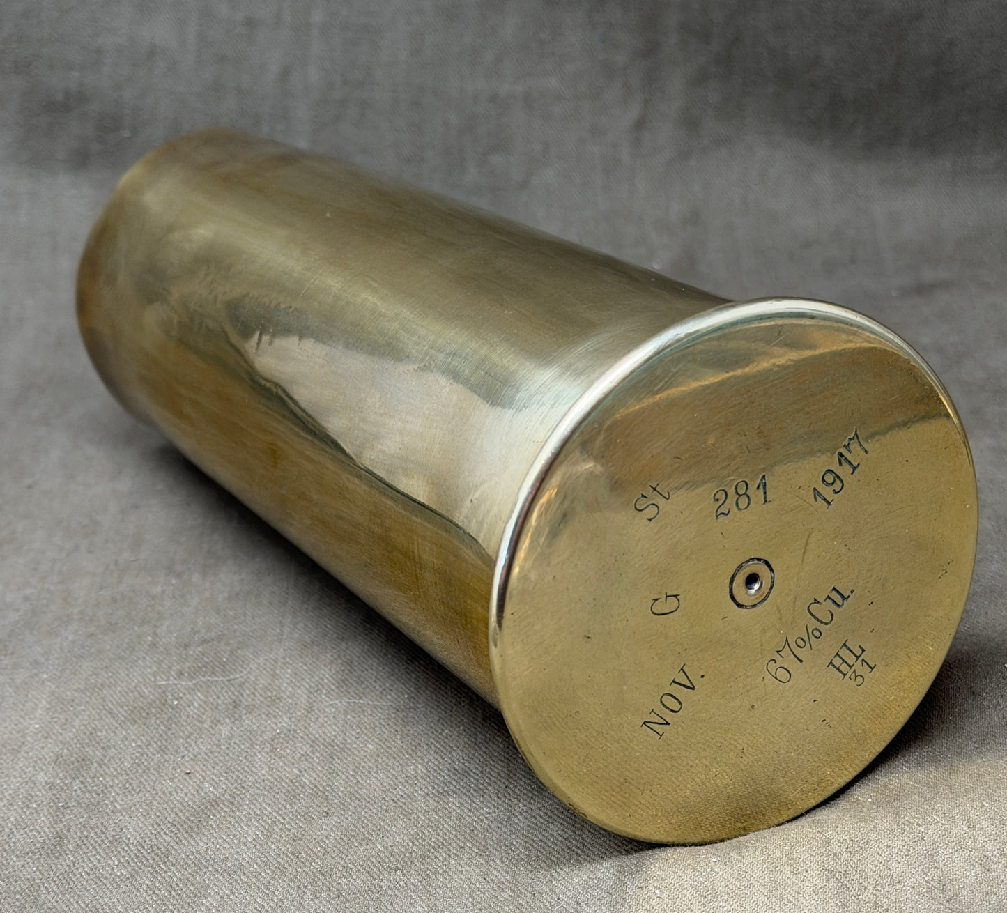 Original Imperial German WW1 Brass Artillery Shell Case Dated Nov 1917 – HL Marked