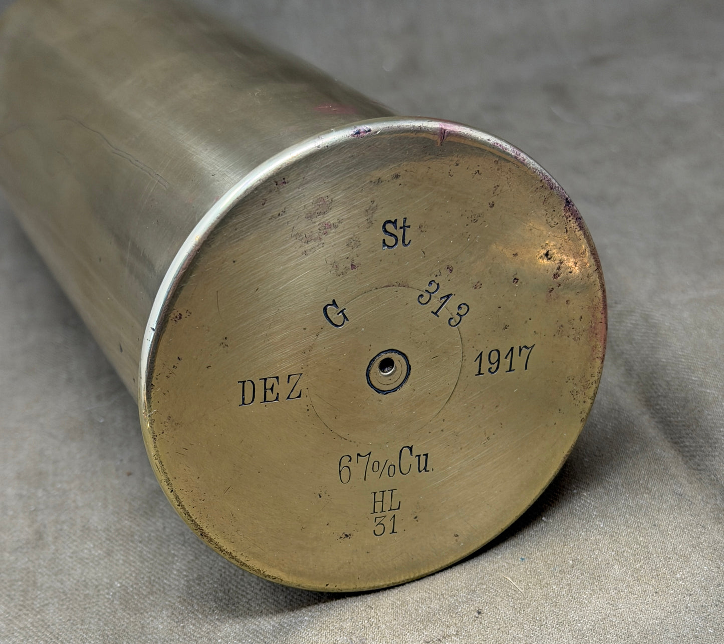 Original Imperial German WW1 Brass Artillery Shell Case Dated Dec 1917 – HL Marked