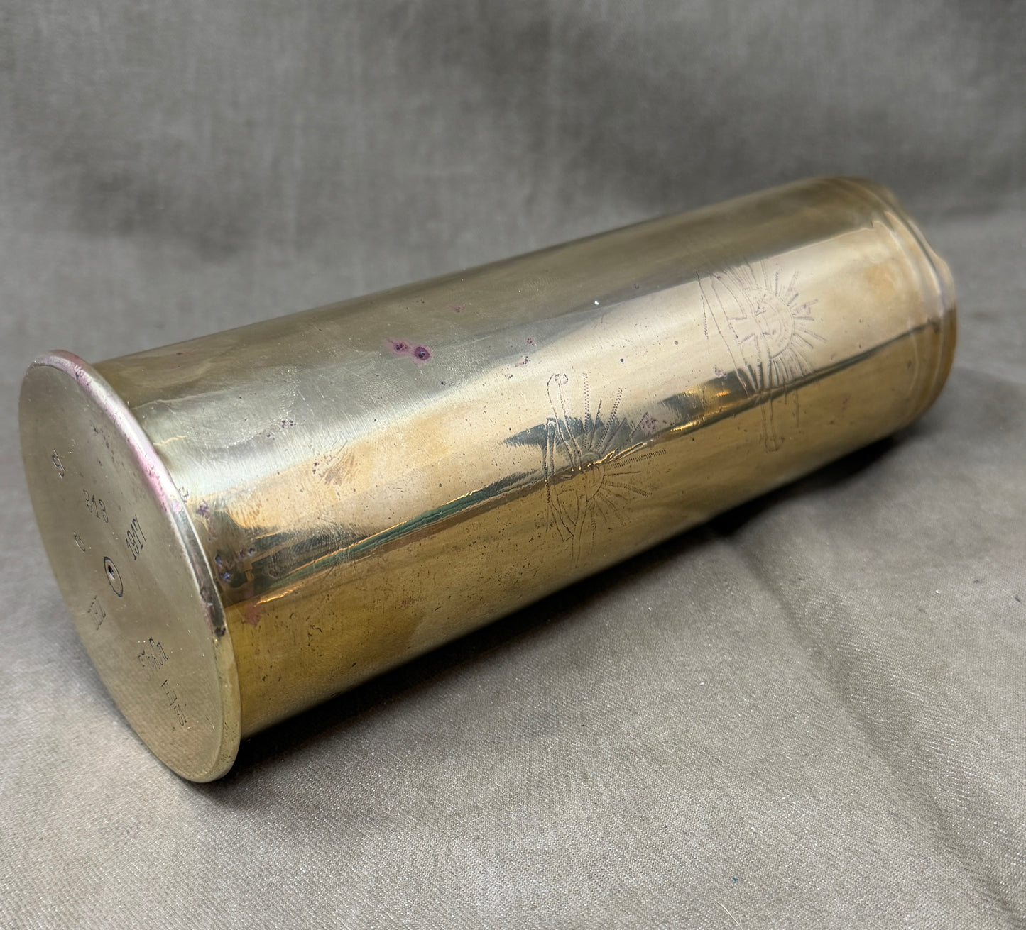 Original Imperial German WW1 Brass Artillery Shell Case Dated Dec 1917 – HL Marked